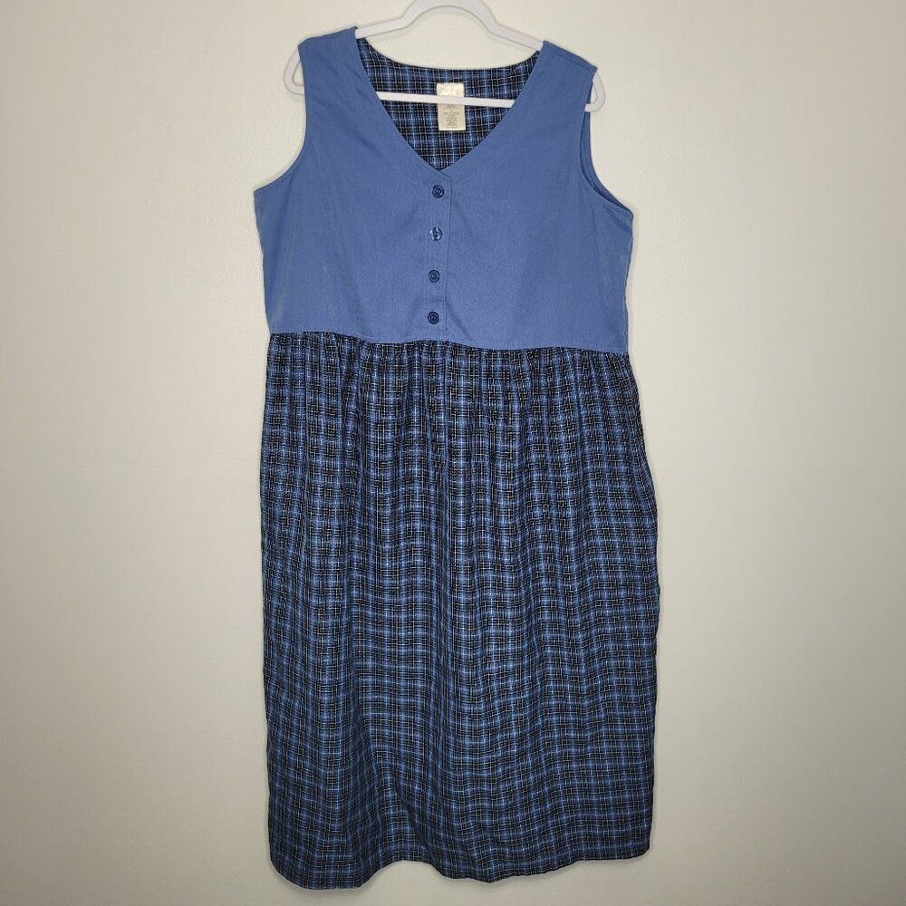 Vintage 90s Bobbie Brooks blue plaid prairie tradwife cottage midi dress 18w